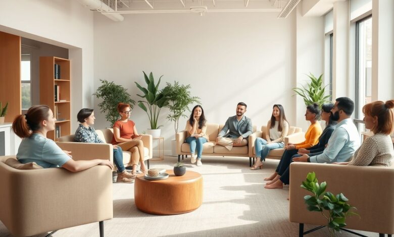 Funcionários em sessão de meditação no trabalho
