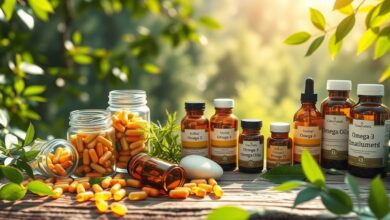 Suplementos naturais variados em uma configuração atraente