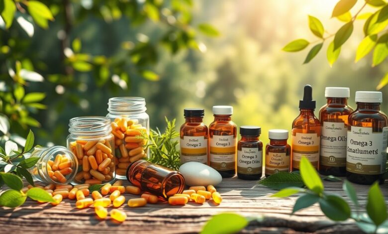 Suplementos naturais variados em uma configuração atraente